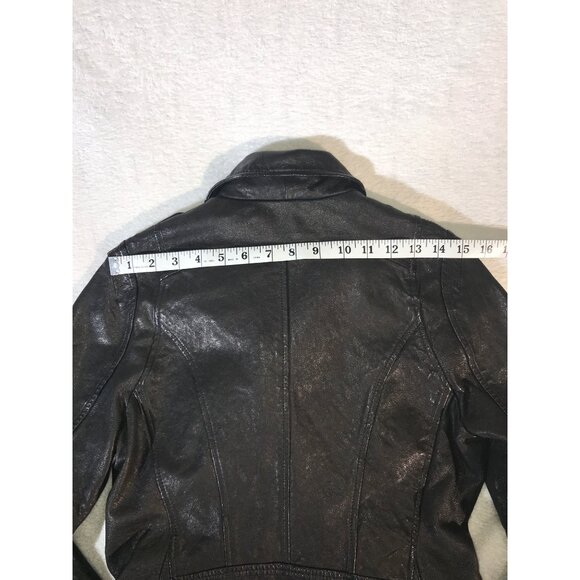 Women's Black Textured Leather Asian Styled Multi Zipper Y2K Motorcycle Jacket - Picture 6 of 7